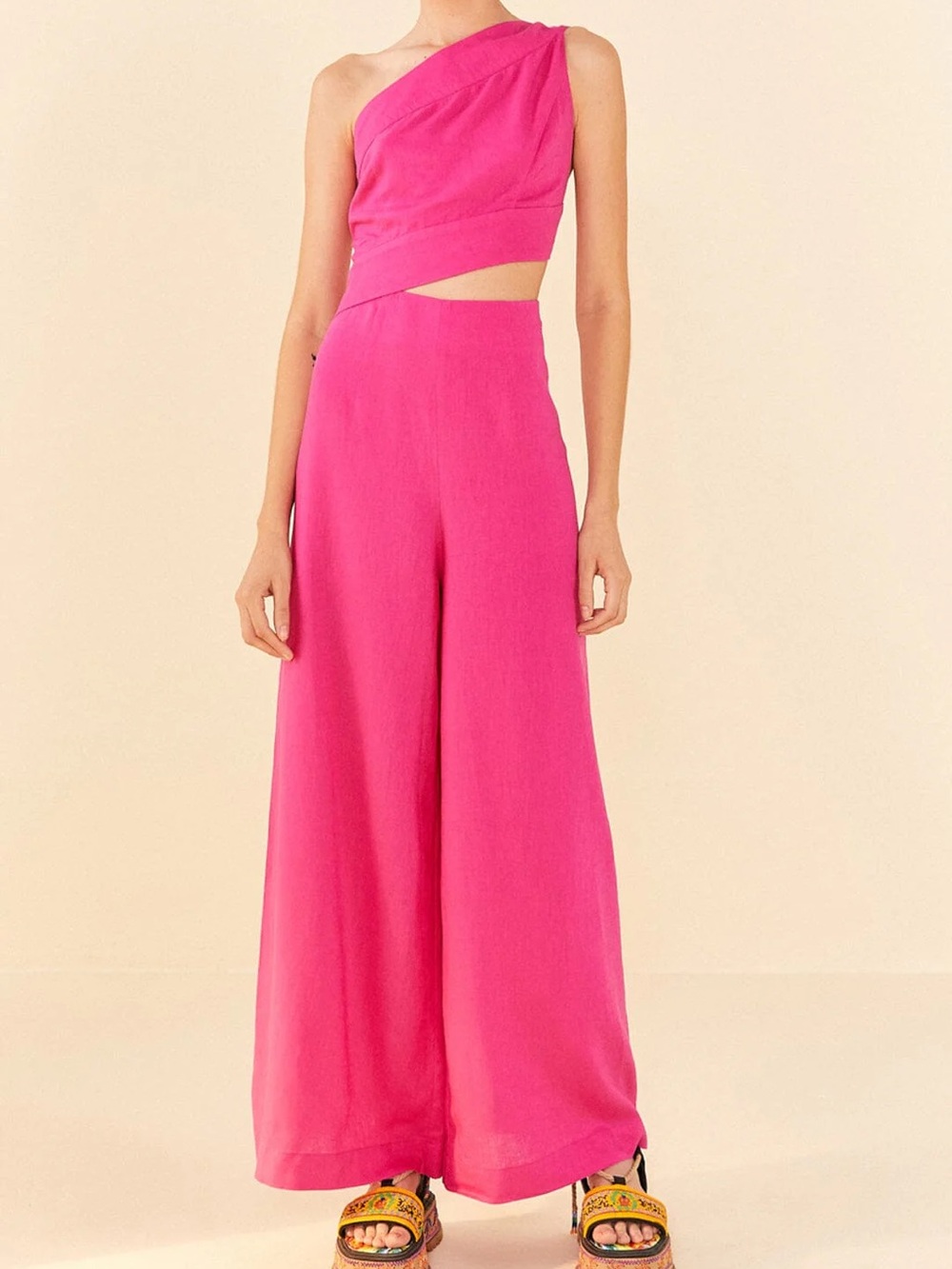 FARM RIO Pink One Shoulder Jumpsuit - M